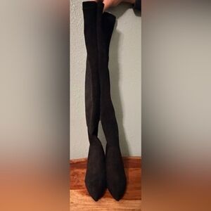 Over-the-Knee Pointed Toe Stretch Boots - Black